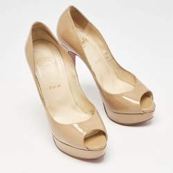 Pre Owned Christian Louboutin Beige Patent Leather Very Prive Peep Toe Pumps Size 39