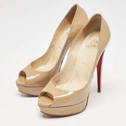 Pre Owned Christian Louboutin Beige Patent Leather Very Prive Peep Toe Pumps Size 39