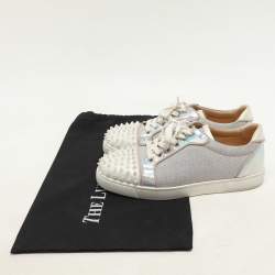 Christian Louboutin Multicolor Iridescent Glitter and Leather Vieira Spike Orlato Low Top Sneakers Size 37.5