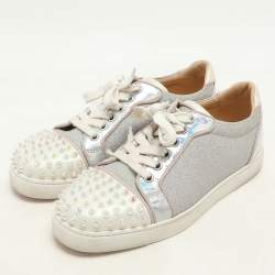 Christian Louboutin Multicolor Iridescent Glitter and Leather Vieira Spike Orlato Low Top Sneakers Size 37.5
