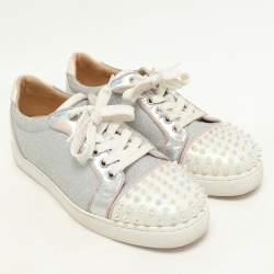 Christian Louboutin Multicolor Iridescent Glitter and Leather Vieira Spike Orlato Low Top Sneakers Size 37.5