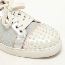 Christian Louboutin Multicolor Iridescent Glitter and Leather Vieira Spike Orlato Low Top Sneakers Size 37.5