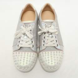 Christian Louboutin Multicolor Iridescent Glitter and Leather Vieira Spike Orlato Low Top Sneakers Size 37.5