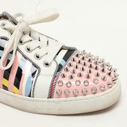 Christian Louboutin Multicolor Patent Leather Spike Trainers Sneakers Size 37