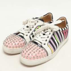Christian Louboutin Multicolor Patent Leather Spike Trainers Sneakers Size 37