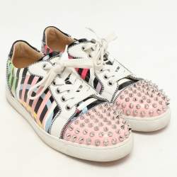 Christian Louboutin Multicolor Patent Leather Spike Trainers Sneakers Size 37