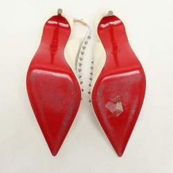 Christian Louboutin Cream Patent Leather and PVC Brigandine Spike Slingback Pumps Size 36.5