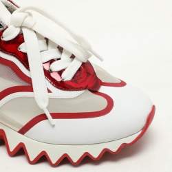 Christian Louboutin White/Red Leather and Mesh Sharkina Low Top Sneakers Size 36.5