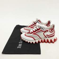 Christian Louboutin White/Red Leather and Mesh Sharkina Low Top Sneakers Size 36.5