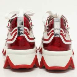 Christian Louboutin White/Red Leather and Mesh Sharkina Low Top Sneakers Size 36.5
