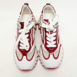 Christian Louboutin White/Red Leather and Mesh Sharkina Low Top Sneakers Size 36.5