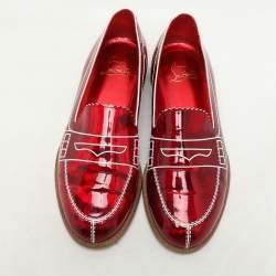 Christian Louboutin Red Patent Leather Mocalaureat Loafers Size 36.5