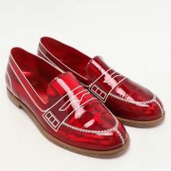 Christian Louboutin Red Patent Leather Mocalaureat Loafers Size 36.5