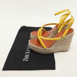 Christian Louboutin Yellow Patent Leather Mafaldina Zeppa Wedge Ankle Strap Sandals Size 37
