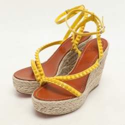 Christian Louboutin Yellow Patent Leather Mafaldina Zeppa Wedge Ankle Strap Sandals Size 37