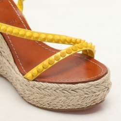 Christian Louboutin Yellow Patent Leather Mafaldina Zeppa Wedge Ankle Strap Sandals Size 37