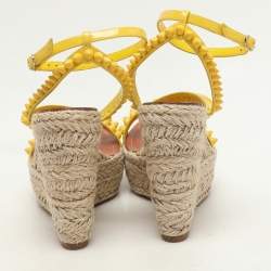 Christian Louboutin Yellow Patent Leather Mafaldina Zeppa Wedge Ankle Strap Sandals Size 37