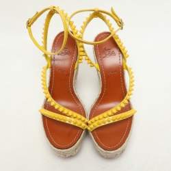 Christian Louboutin Yellow Patent Leather Mafaldina Zeppa Wedge Ankle Strap Sandals Size 37