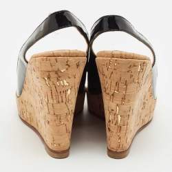 Christian Louboutin Black Patent Leather Cork Wedge Sandals Size 36