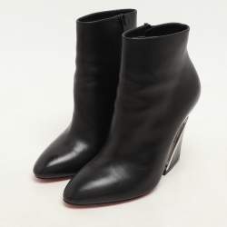 Pre Owned Christian Louboutin Black Leather Levitibootie Ankle Length Boots Size 37