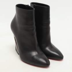 Pre Owned Christian Louboutin Black Leather Levitibootie Ankle Length Boots Size 37