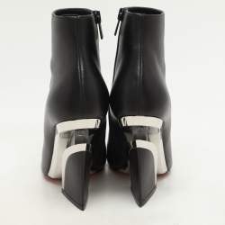 Pre Owned Christian Louboutin Black Leather Levitibootie Ankle Length Boots Size 37