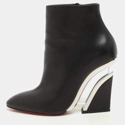 Pre Owned Christian Louboutin Black Leather Levitibootie Ankle Length Boots Size 37