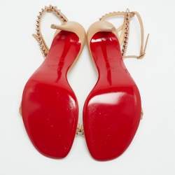 Christian Louboutin Beige Leather Loubi Queen Ankle Strap Sandals Size 38.5
