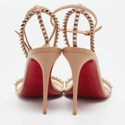 Christian Louboutin Beige Leather Loubi Queen Ankle Strap Sandals Size 38.5