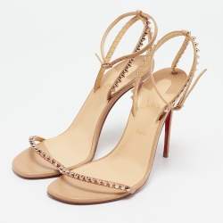 Christian Louboutin Beige Leather Loubi Queen Ankle Strap Sandals Size 38.5