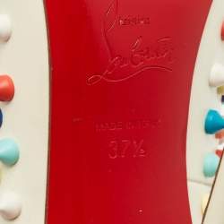 Christian Louboutin White Leather Multicolor Spikes Pigalle Pumps Size 37.5
