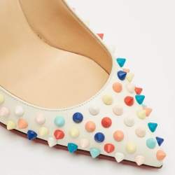 Christian Louboutin White Leather Multicolor Spikes Pigalle Pumps Size 37.5