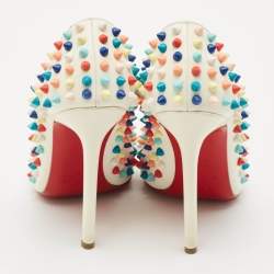 Christian Louboutin White Leather Multicolor Spikes Pigalle Pumps Size 37.5