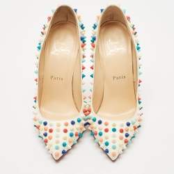 Christian Louboutin White Leather Multicolor Spikes Pigalle Pumps Size 37.5