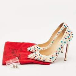 Christian Louboutin White Leather Multicolor Spikes Pigalle Pumps Size 37.5