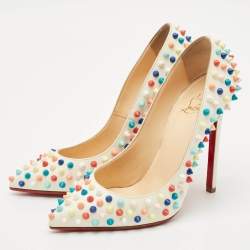 Christian Louboutin White Leather Multicolor Spikes Pigalle Pumps Size 37.5