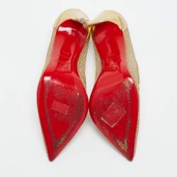 Pre Owned Christian Louboutin Gold Mesh and Patent Leather Follies Resille Pumps Size 36.5