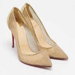 Pre Owned Christian Louboutin Gold Mesh and Patent Leather Follies Resille Pumps Size 36.5