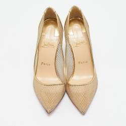 Pre Owned Christian Louboutin Gold Mesh and Patent Leather Follies Resille Pumps Size 36.5