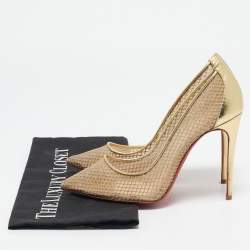 Pre Owned Christian Louboutin Gold Mesh and Patent Leather Follies Resille Pumps Size 36.5