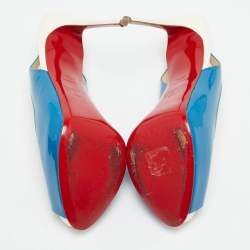 Christian Louboutin Blue/White Patent Leather Private Number Sandals Size 37.5