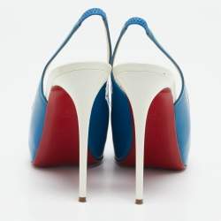 Christian Louboutin Blue/White Patent Leather Private Number Sandals Size 37.5
