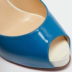 Christian Louboutin Blue/White Patent Leather Private Number Sandals Size 37.5
