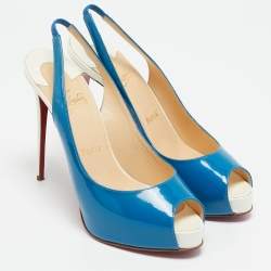 Christian Louboutin Blue/White Patent Leather Private Number Sandals Size 37.5