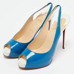 Christian Louboutin Blue/White Patent Leather Private Number Sandals Size 37.5