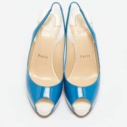 Christian Louboutin Blue/White Patent Leather Private Number Sandals Size 37.5