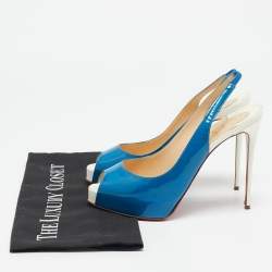 Christian Louboutin Blue/White Patent Leather Private Number Sandals Size 37.5