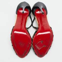 Christian Louboutin Black/Gold Mesh and Patent Leather Tiny T-Strap Sandals Size 36.5