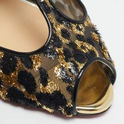 Christian Louboutin Black/Gold Mesh and Patent Leather Tiny T-Strap Sandals Size 36.5