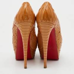 Christian Louboutin Beige Snakeskin Leather Platform Lady Peep Toe Pumps Size 37.5